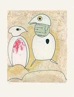 Max Ernst, Farbaquatintaradierung mit Collage auf Japon Nacré 1975
