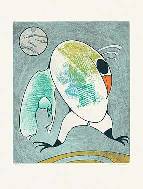 Max Ernst, Farbaquatintaradierung mit Collage auf Japon Nacré 1975