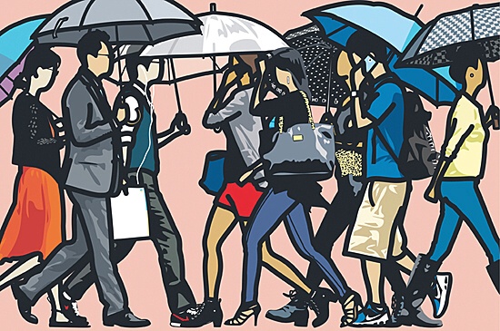 Julian Opie, "Walking in the rain, Seoul", ACG 281, 282